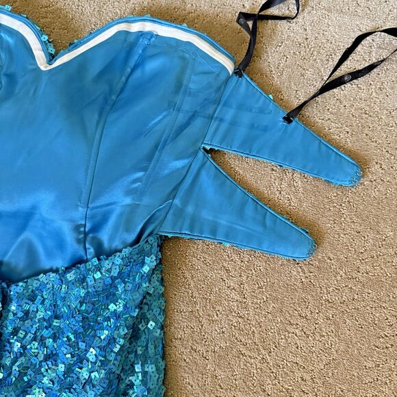 RJ CRUSH Long Mermaid PROM DRESS Aqua Blue Sequins Stones Stapless Tulle Sz 4 - Picture 6 of 15